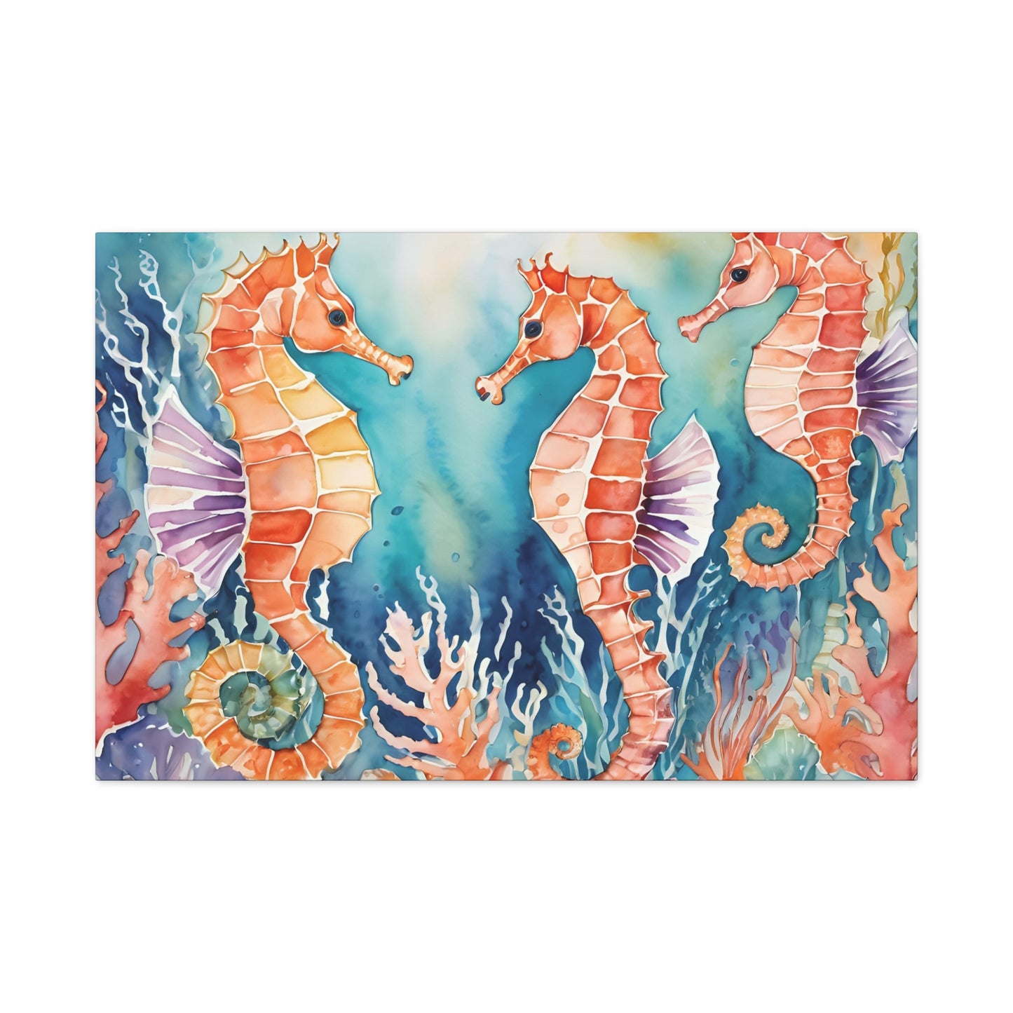 Seahorse Vibe, Watercolor Canvas Painting, 1 of many