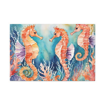 Seahorse Vibe, Watercolor Canvas Painting, 1 of many