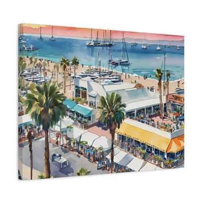 Santa Monica Waterfront, Watercolor Canvas Painting, 1 of many