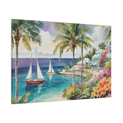 Bermuda Coastal Vibe, Watercolor Canvas Painting, 9 of many