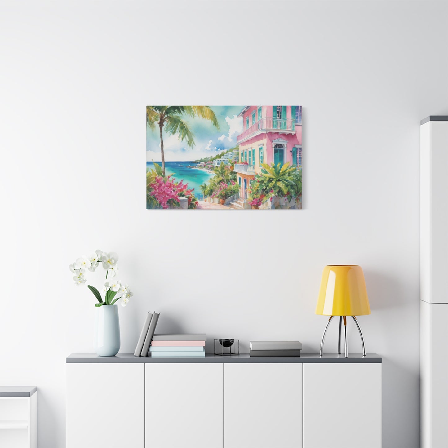 Bermuda Coastal Vibe, Watercolor Canvas Painting, 11 of many