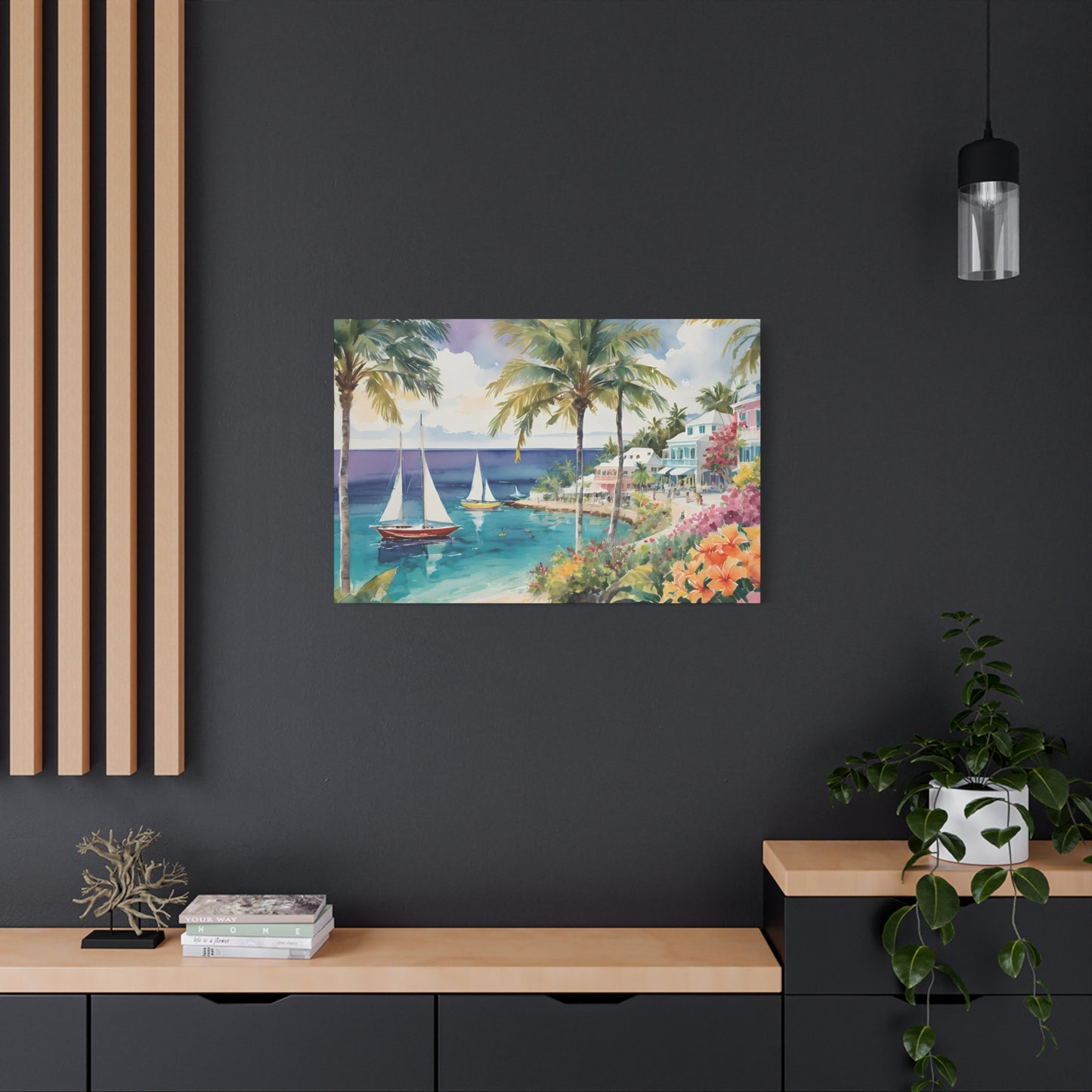 Bermuda Coastal Vibe, Watercolor Canvas Painting, 9 of many
