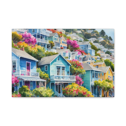 Sausalito California Coastal Vibe, Watercolor Canvas Painting, 8 of many