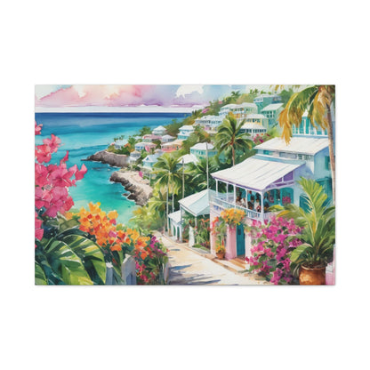 Bermuda Coastal Vibe, Watercolor Canvas Painting, 12 of many