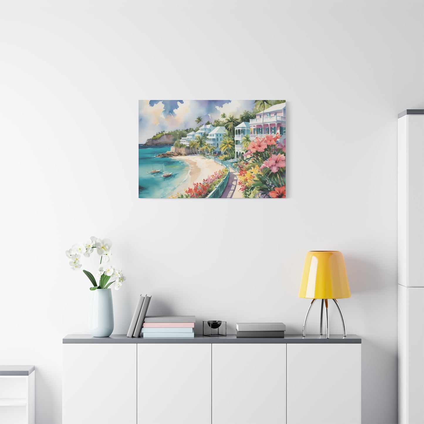 Bermuda Coastal Vibe, Watercolor Canvas Painting, 2 of many