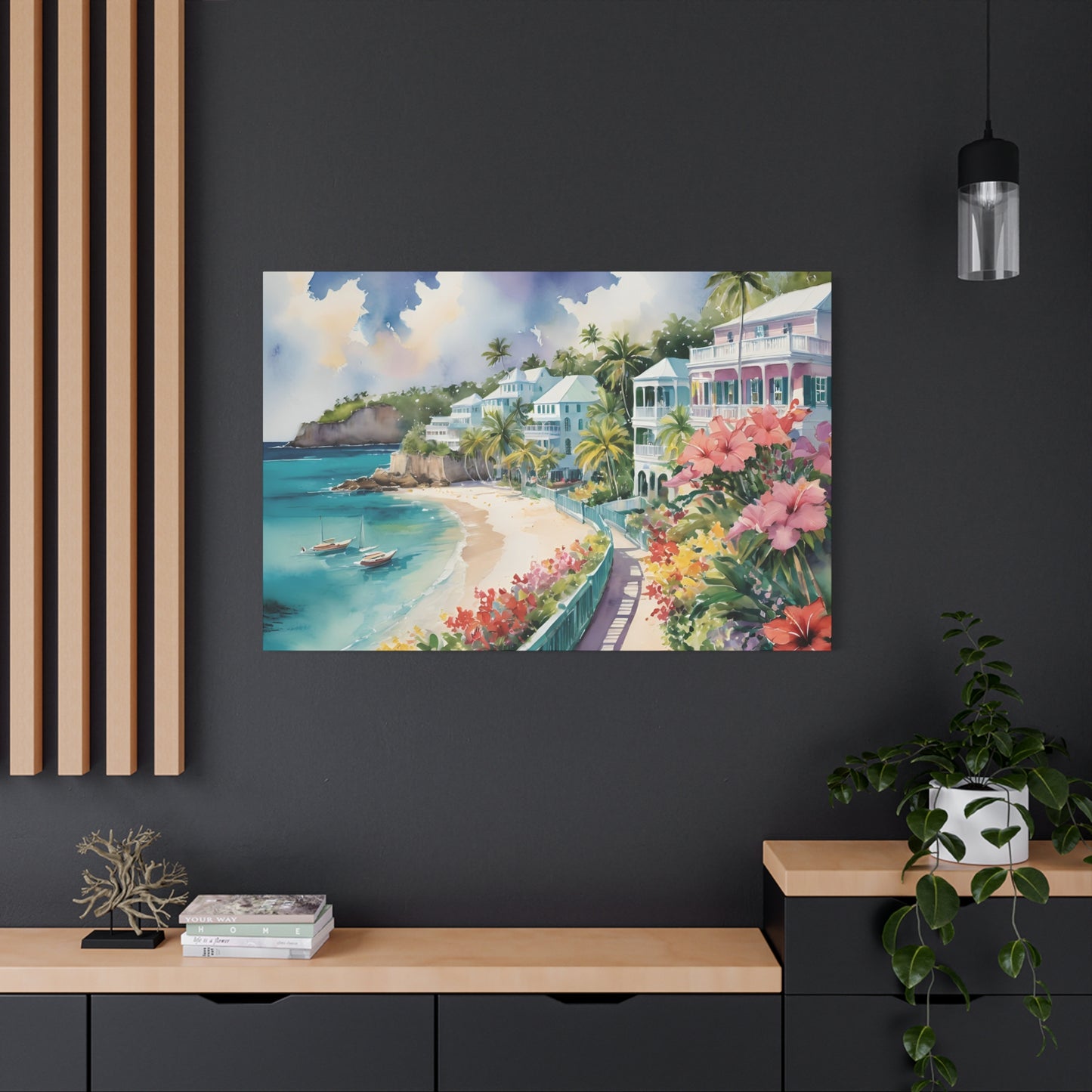 Bermuda Coastal Vibe, Watercolor Canvas Painting, 2 of many