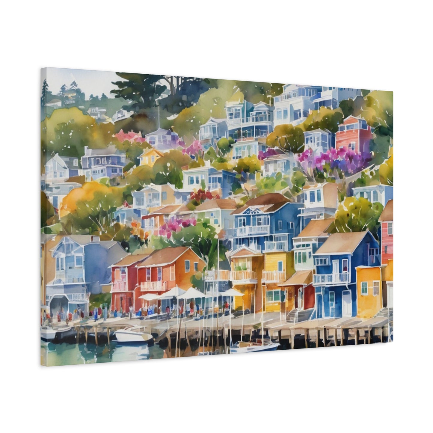 Sausalito California Coastal Vibe, Watercolor Canvas Painting, 9 of many