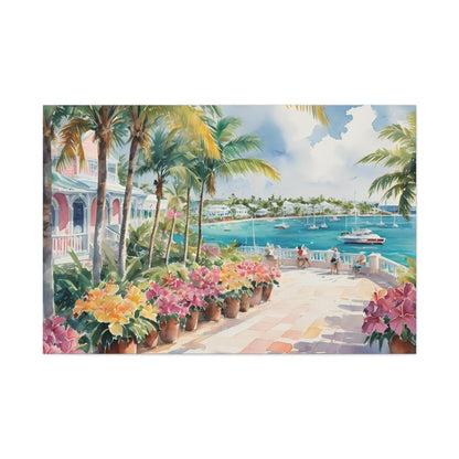 Bermuda Coastal Vibe, Watercolor Canvas Painting, 8 of many