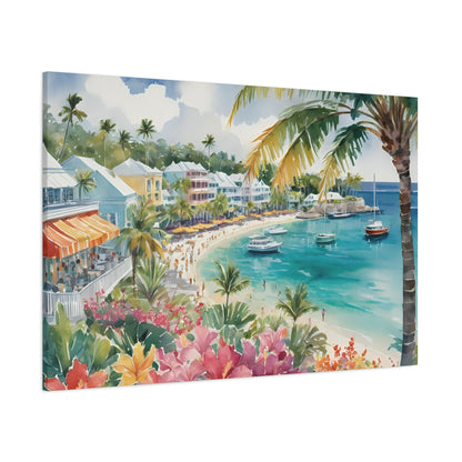 Bermuda Coastal Vibe, Watercolor Canvas Painting, 10 of many