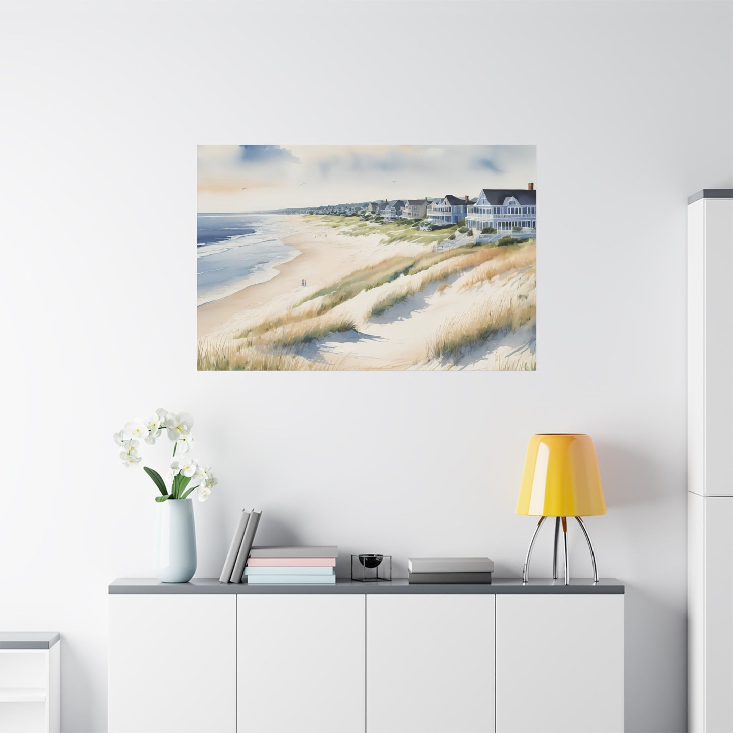 Hamptons Oceanfront Vibe, Watercolor Painting, 2 of many