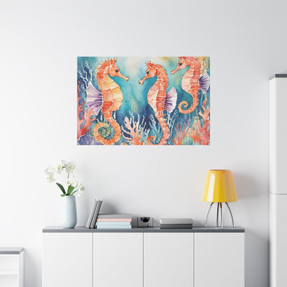 Seahorse Vibe, Watercolor Canvas Painting, 1 of many