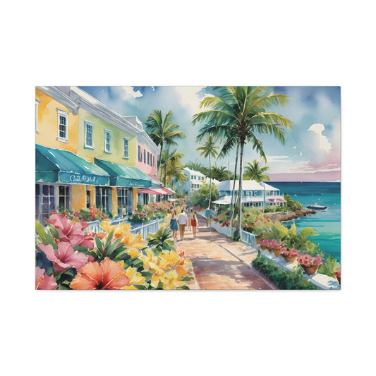 Bermuda Coastal Vibe, Watercolor Canvas Painting, 4 of many