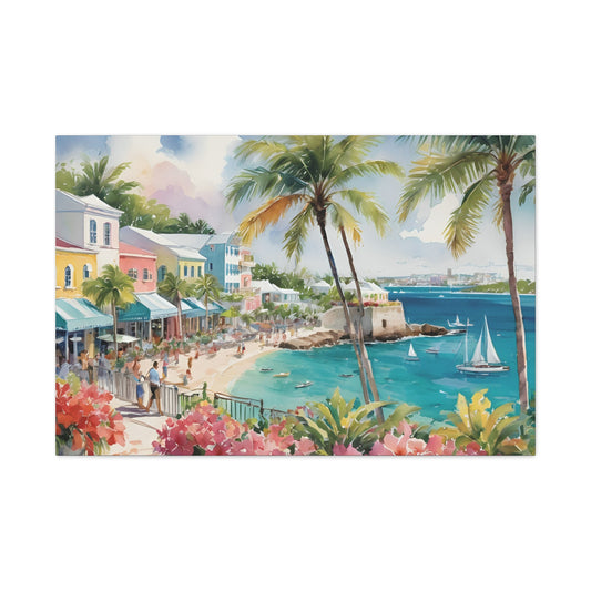 Bermuda Coastal Vibe, Watercolor Canvas Painting, 5 of many