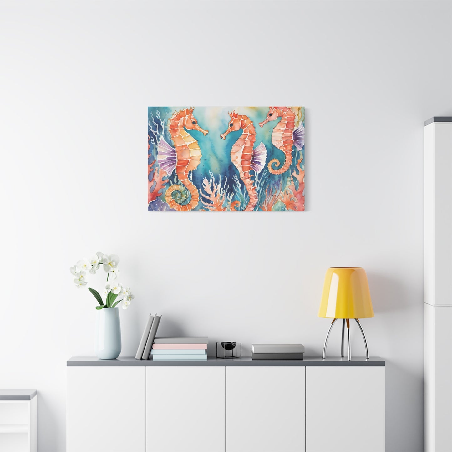 Seahorse Vibe, Watercolor Canvas Painting, 1 of many