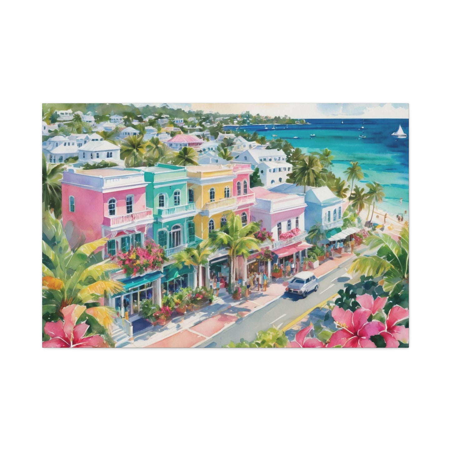 Bermuda Coastal Vibe, Watercolor Canvas Painting, 13 of many