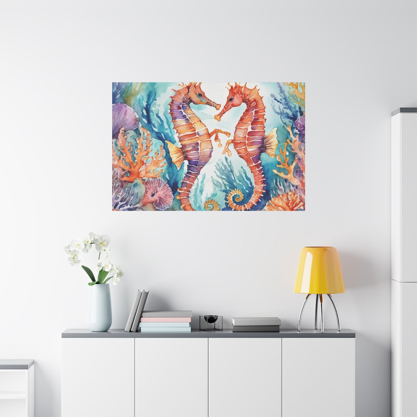 Seahorse Vibe, Watercolor Canvas Painting, 5 of many