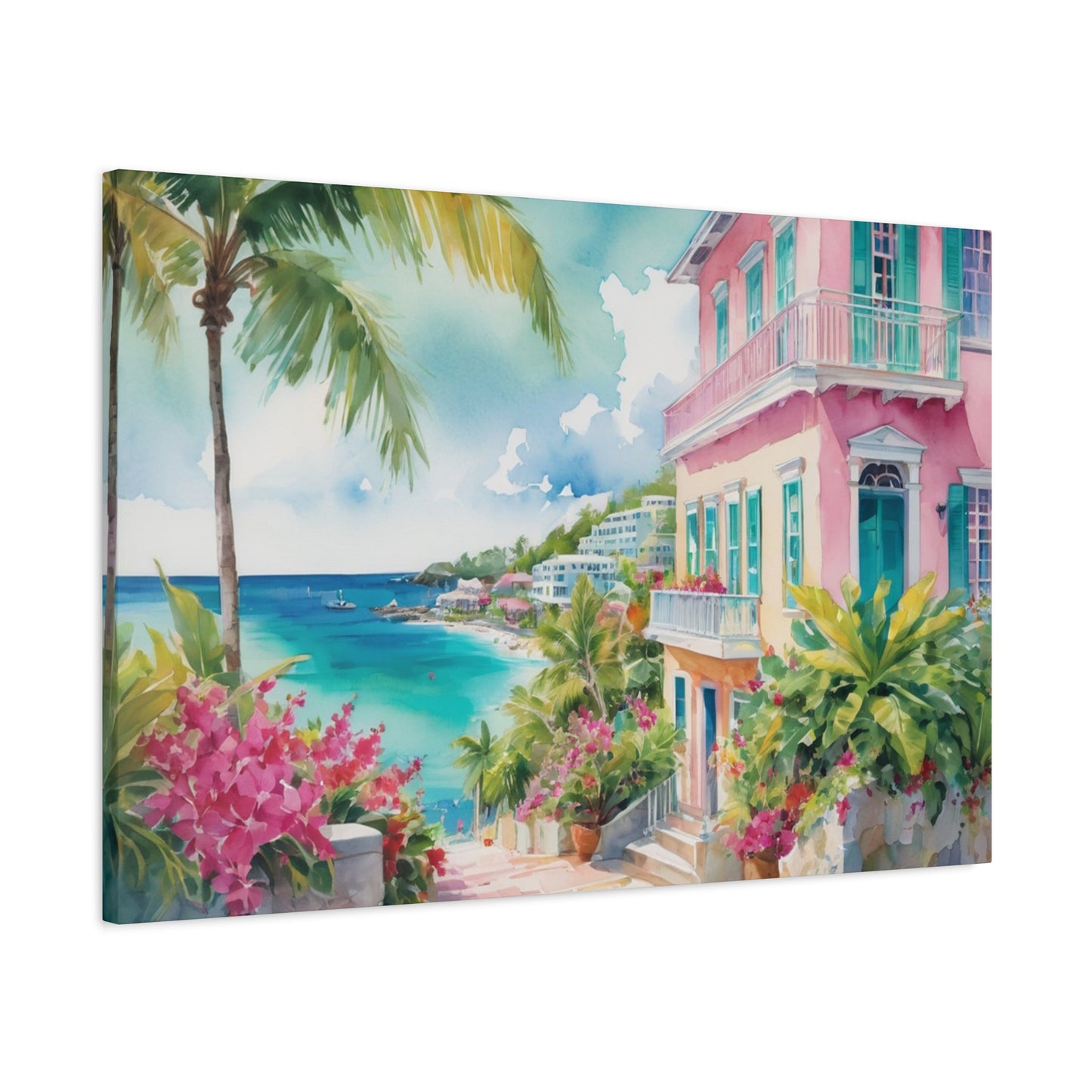 Bermuda Coastal Vibe, Watercolor Canvas Painting, 11 of many