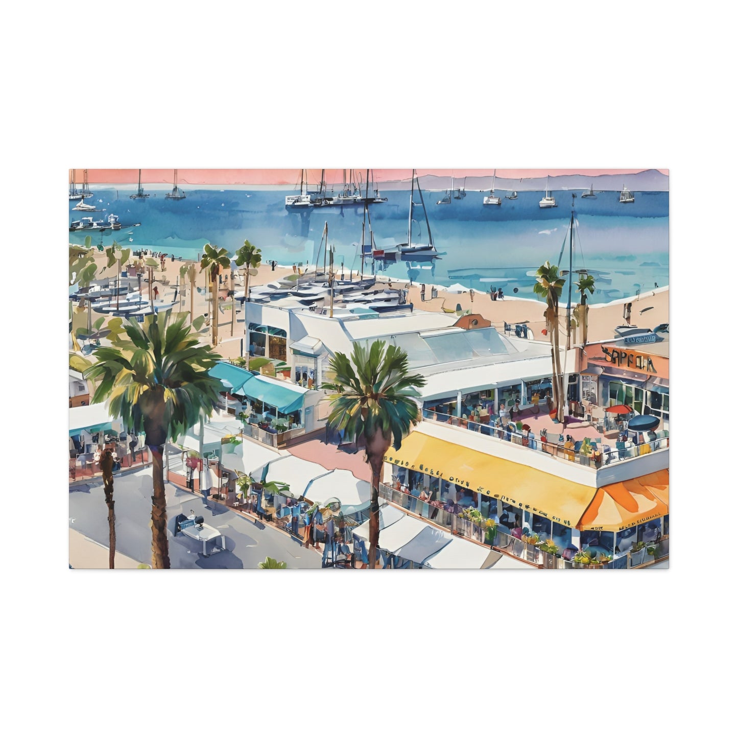 Santa Monica Waterfront, Watercolor Canvas Painting, 1 of many