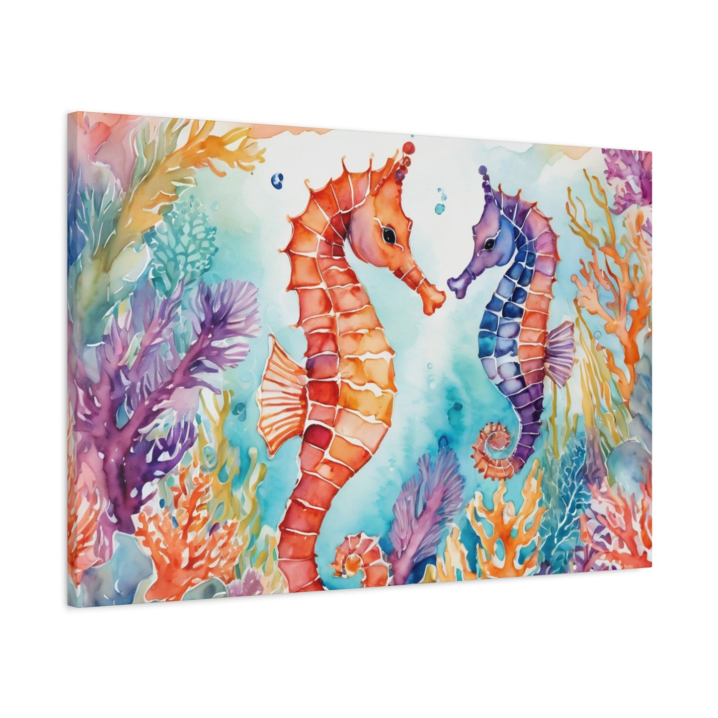 Seahorse Vibe, Watercolor Canvas Painting, 3 of many