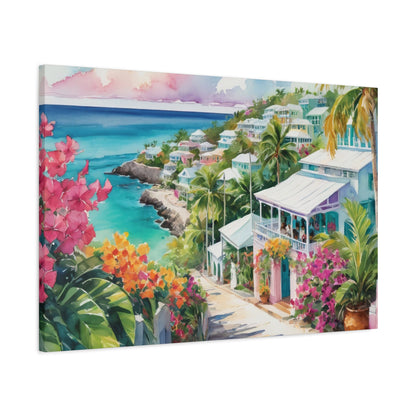 Bermuda Coastal Vibe, Watercolor Canvas Painting, 12 of many