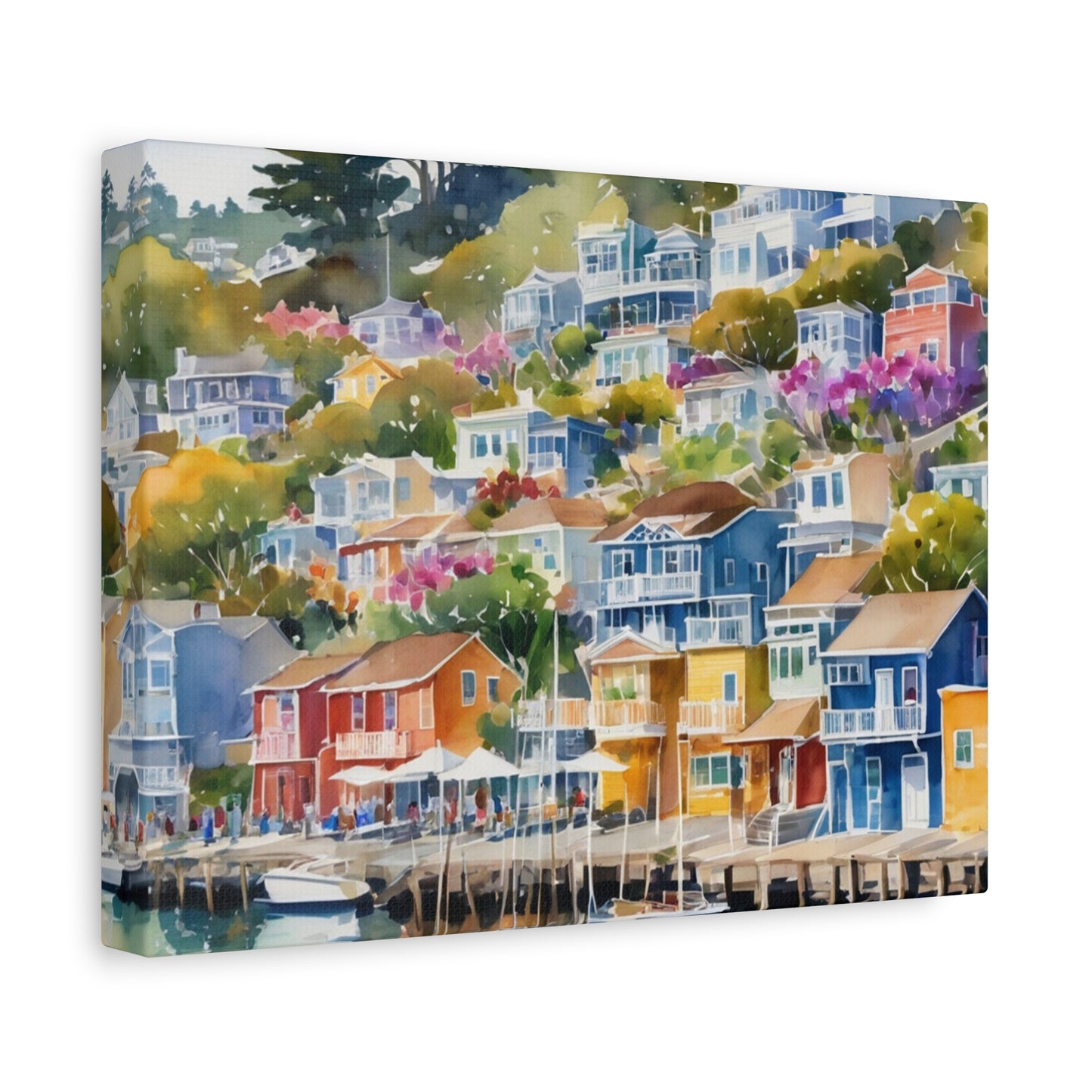 Sausalito California Coastal Vibe, Watercolor Canvas Painting, 9 of many