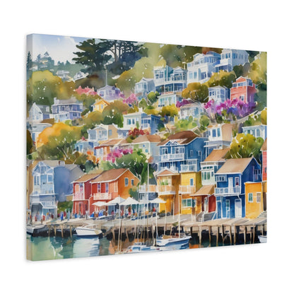 Sausalito California Coastal Vibe, Watercolor Canvas Painting, 9 of many