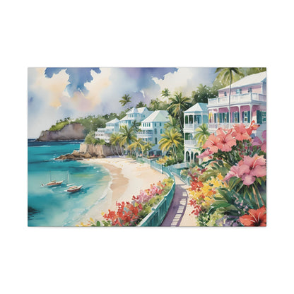 Bermuda Coastal Vibe, Watercolor Canvas Painting, 2 of many