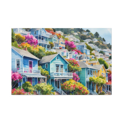 Sausalito California Coastal Vibe, Watercolor Canvas Painting, 8 of many