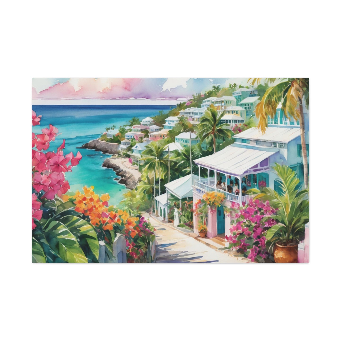 Bermuda Coastal Vibe, Watercolor Canvas Painting, 12 of many