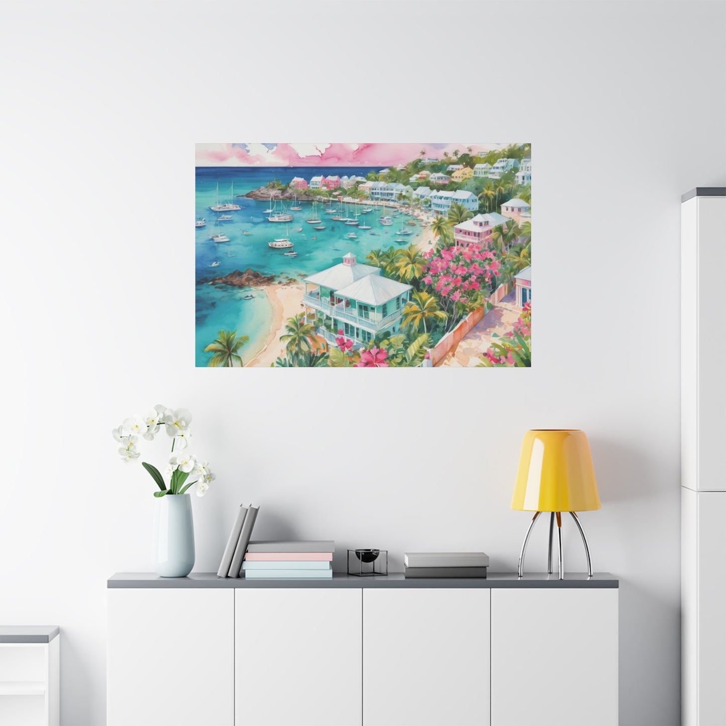 Bermuda Coastal Vibe, Watercolor Canvas Painting, 14 of many