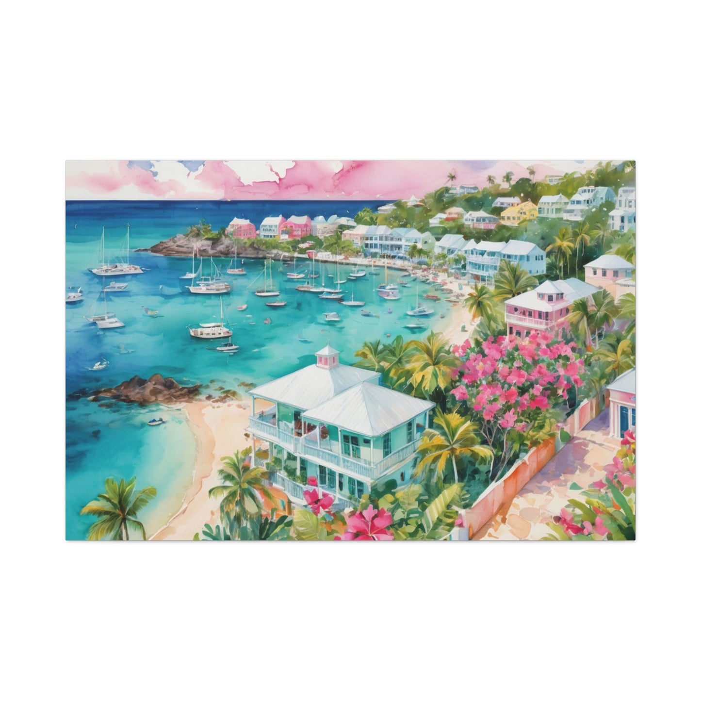 Bermuda Coastal Vibe, Watercolor Canvas Painting, 14 of many