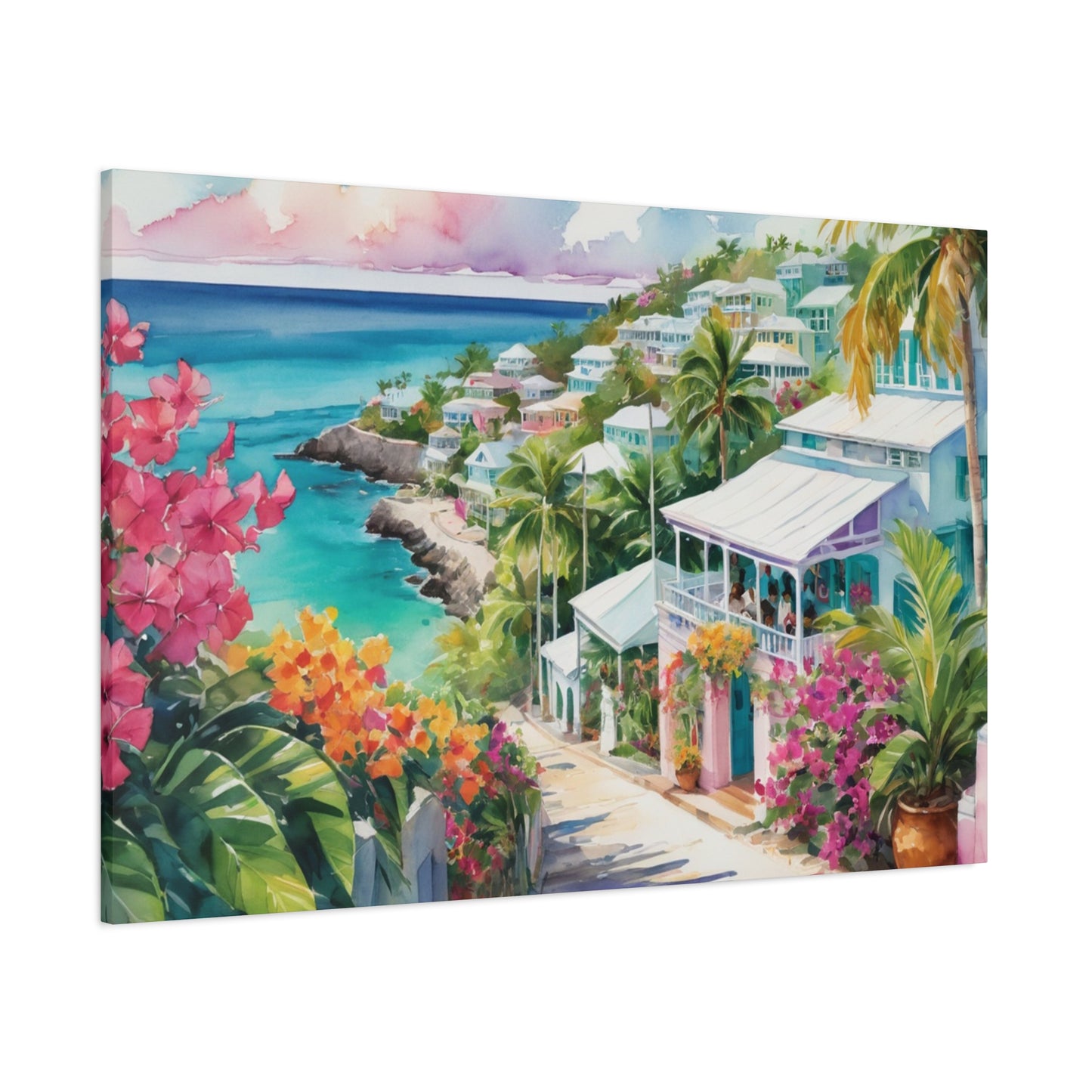 Bermuda Coastal Vibe, Watercolor Canvas Painting, 12 of many