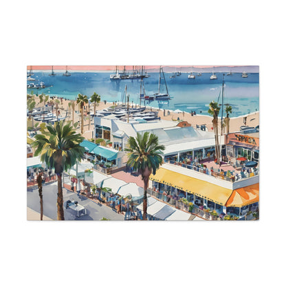 Santa Monica Waterfront, Watercolor Canvas Painting, 1 of many