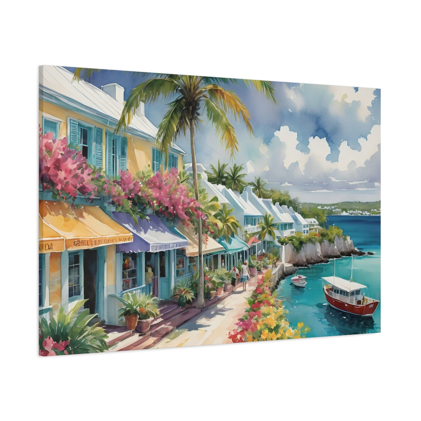 Bermuda Coastal Vibe, Watercolor Canvas Painting, 3 of many