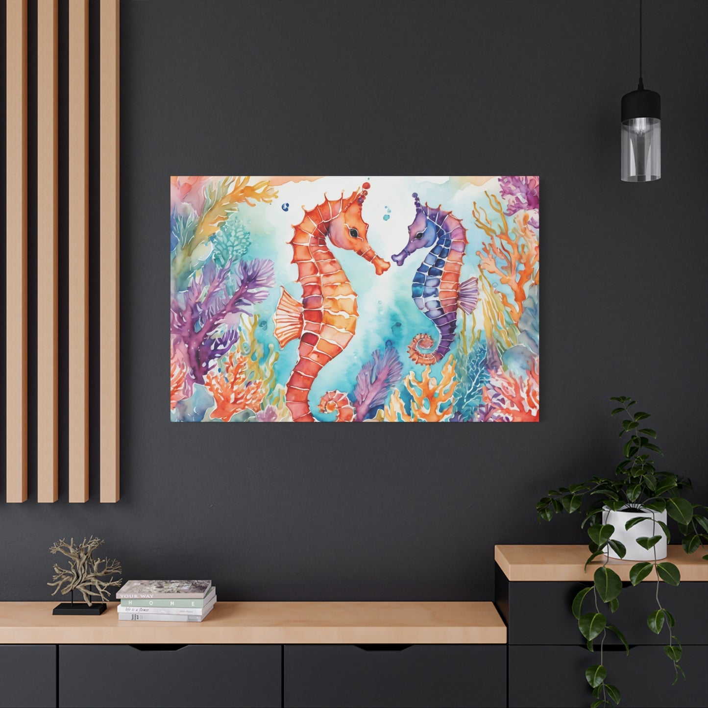 Seahorse Vibe, Watercolor Canvas Painting, 3 of many