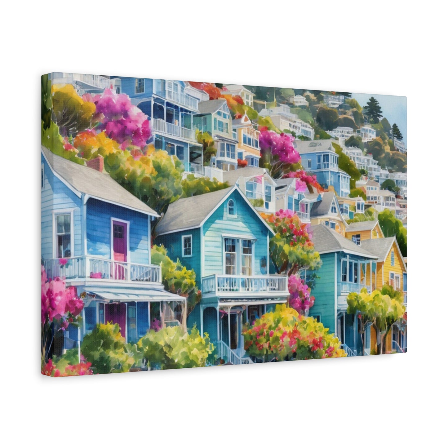 Sausalito California Coastal Vibe, Watercolor Canvas Painting, 8 of many