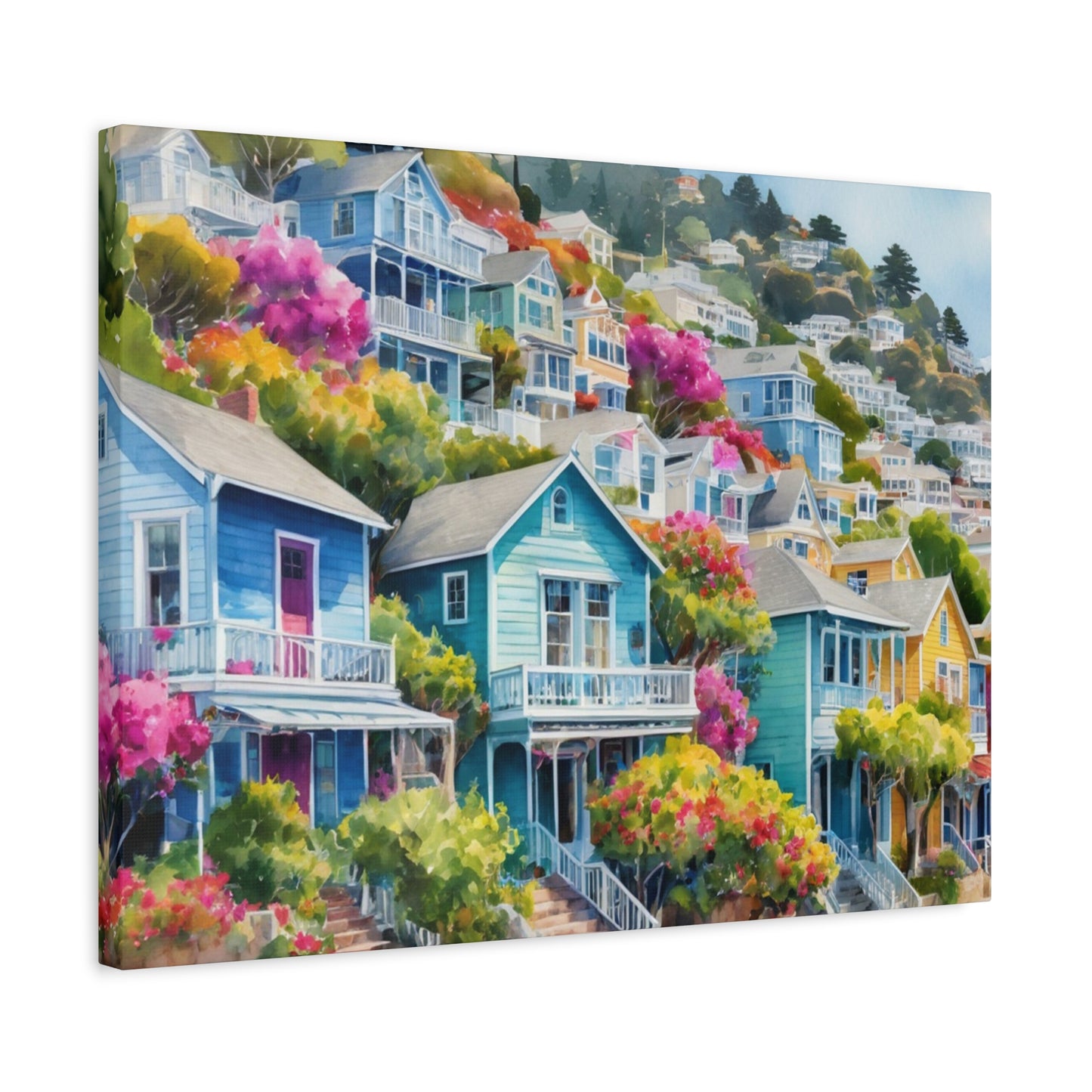 Sausalito California Coastal Vibe, Watercolor Canvas Painting, 8 of many