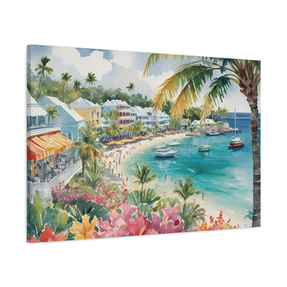 Bermuda Coastal Vibe, Watercolor Canvas Painting, 10 of many