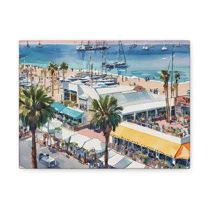 Santa Monica Waterfront, Watercolor Canvas Painting, 1 of many