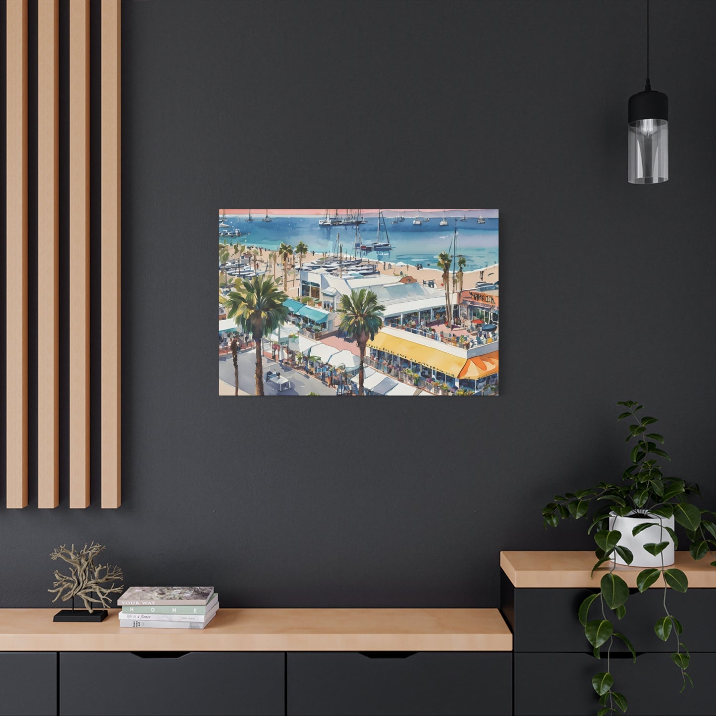 Santa Monica Waterfront, Watercolor Canvas Painting, 1 of many