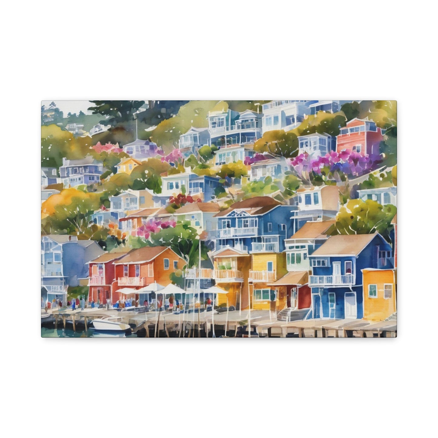 Sausalito California Coastal Vibe, Watercolor Canvas Painting, 9 of many