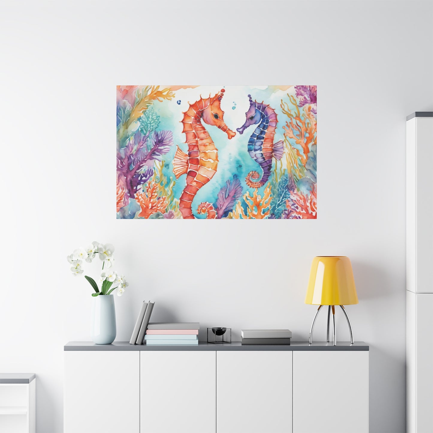 Seahorse Vibe, Watercolor Canvas Painting, 3 of many