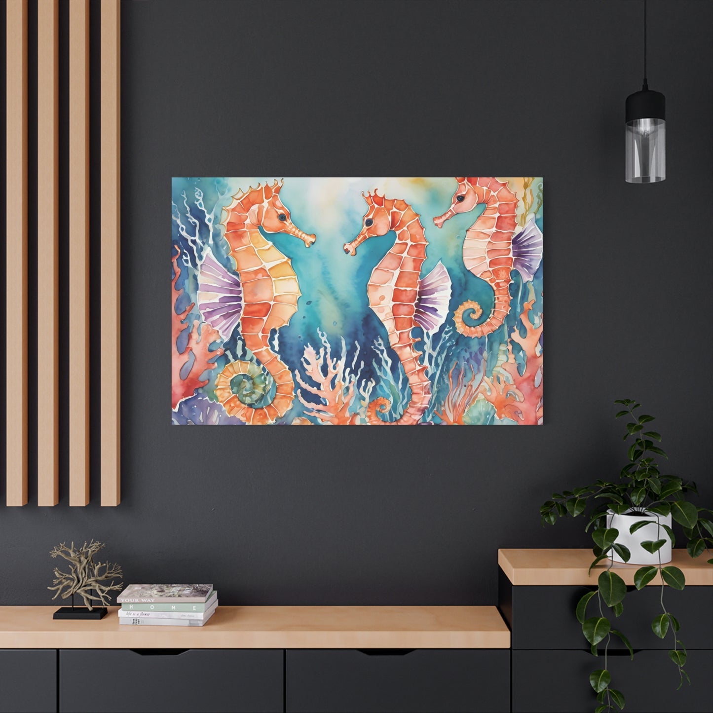 Seahorse Vibe, Watercolor Canvas Painting, 1 of many