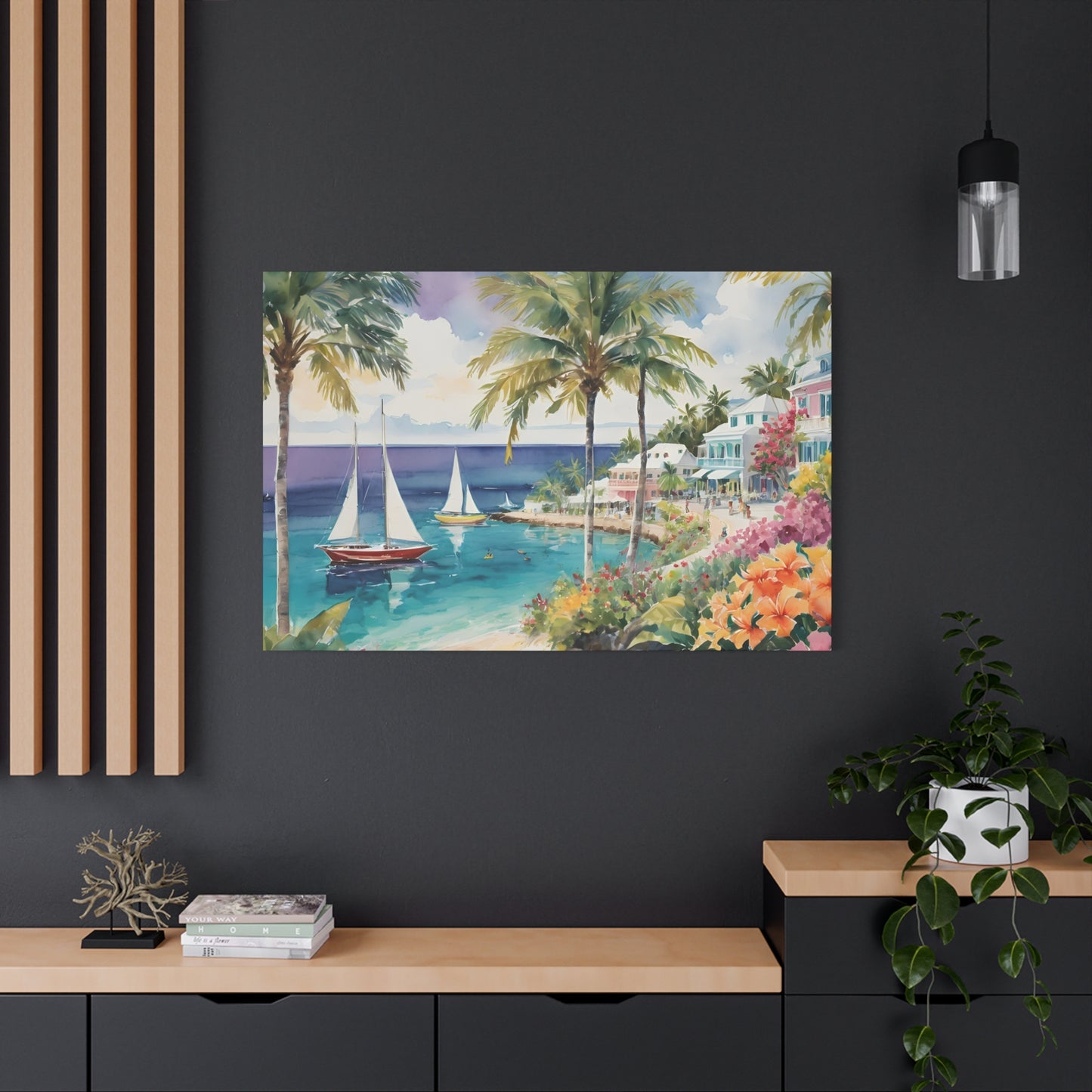 Bermuda Coastal Vibe, Watercolor Canvas Painting, 9 of many