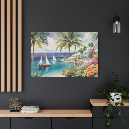Bermuda Coastal Vibe, Watercolor Canvas Painting, 9 of many