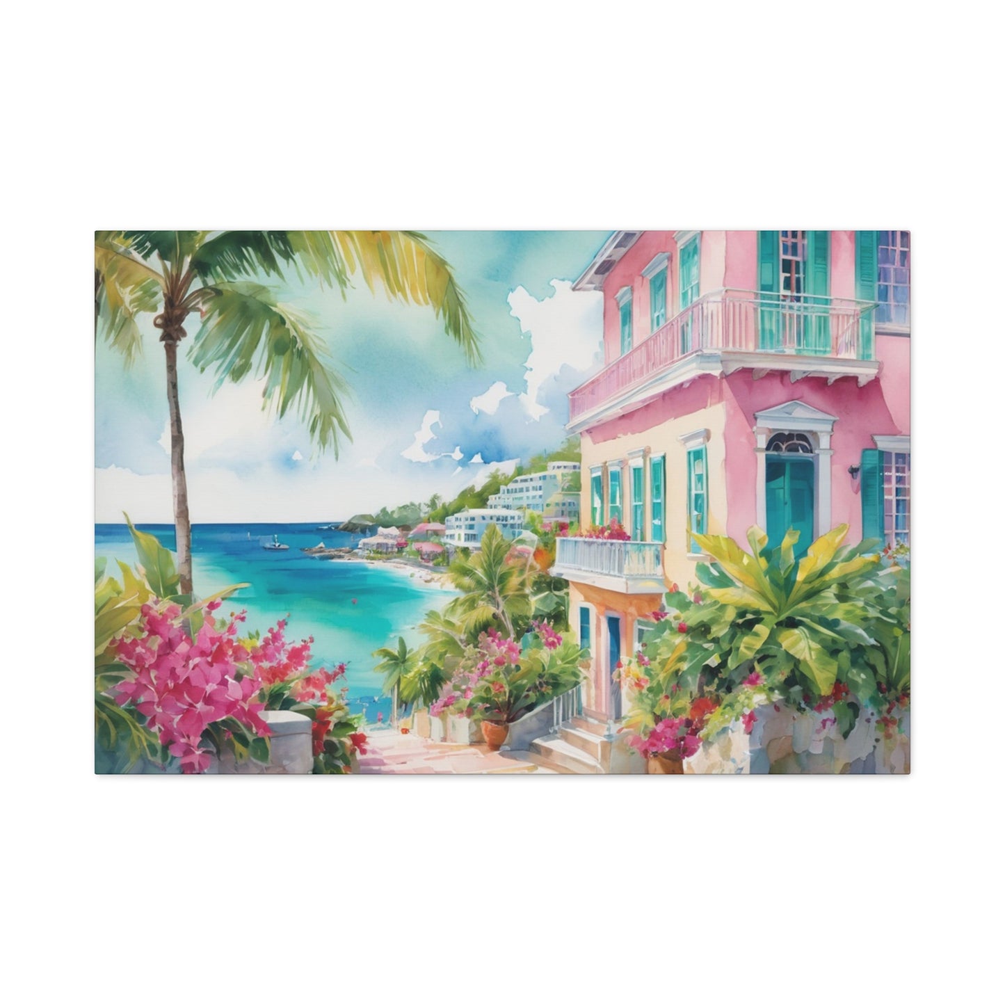 Bermuda Coastal Vibe, Watercolor Canvas Painting, 11 of many