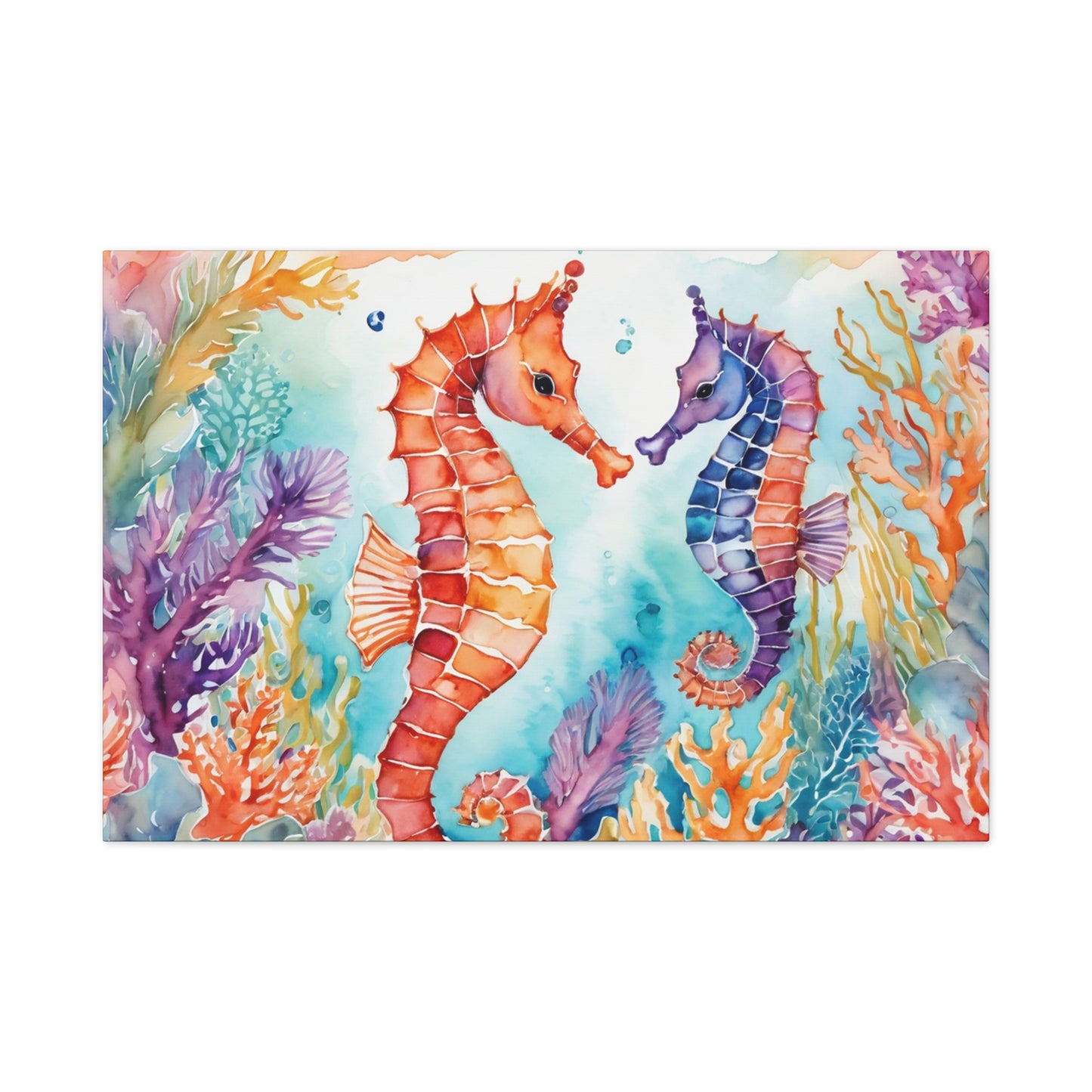 Seahorse Vibe, Watercolor Canvas Painting, 3 of many