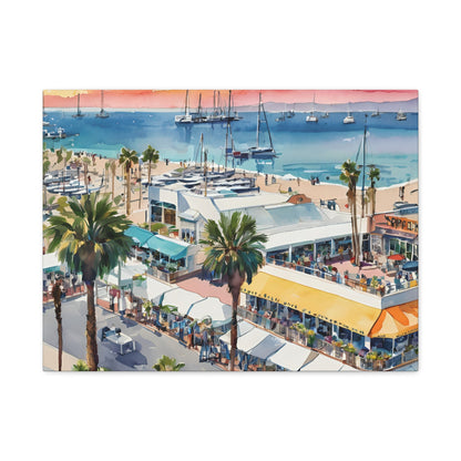 Santa Monica Waterfront, Watercolor Canvas Painting, 1 of many