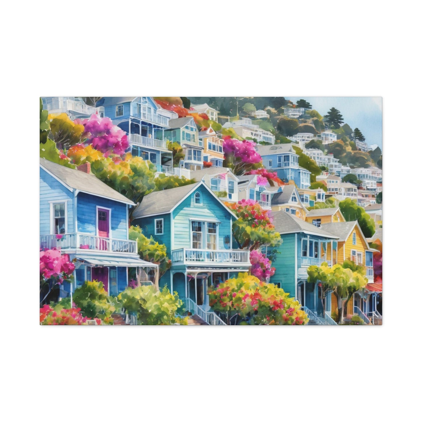 Sausalito California Coastal Vibe, Watercolor Canvas Painting, 8 of many