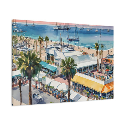 Santa Monica Waterfront, Watercolor Canvas Painting, 1 of many